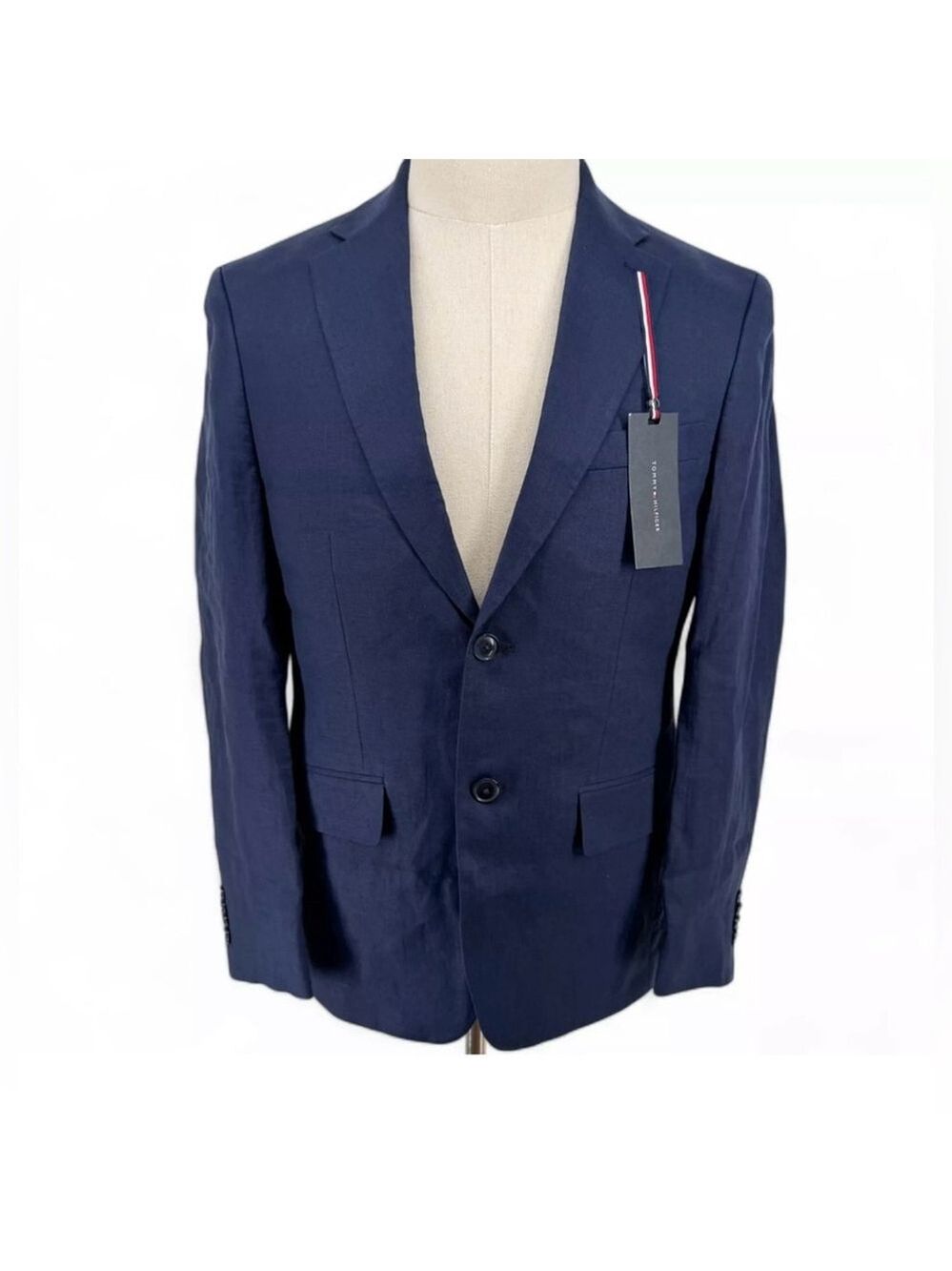 Tommy Hilfiger Men's Conrad Modern Fit Linen Sport Coat Blazer Navy Blue